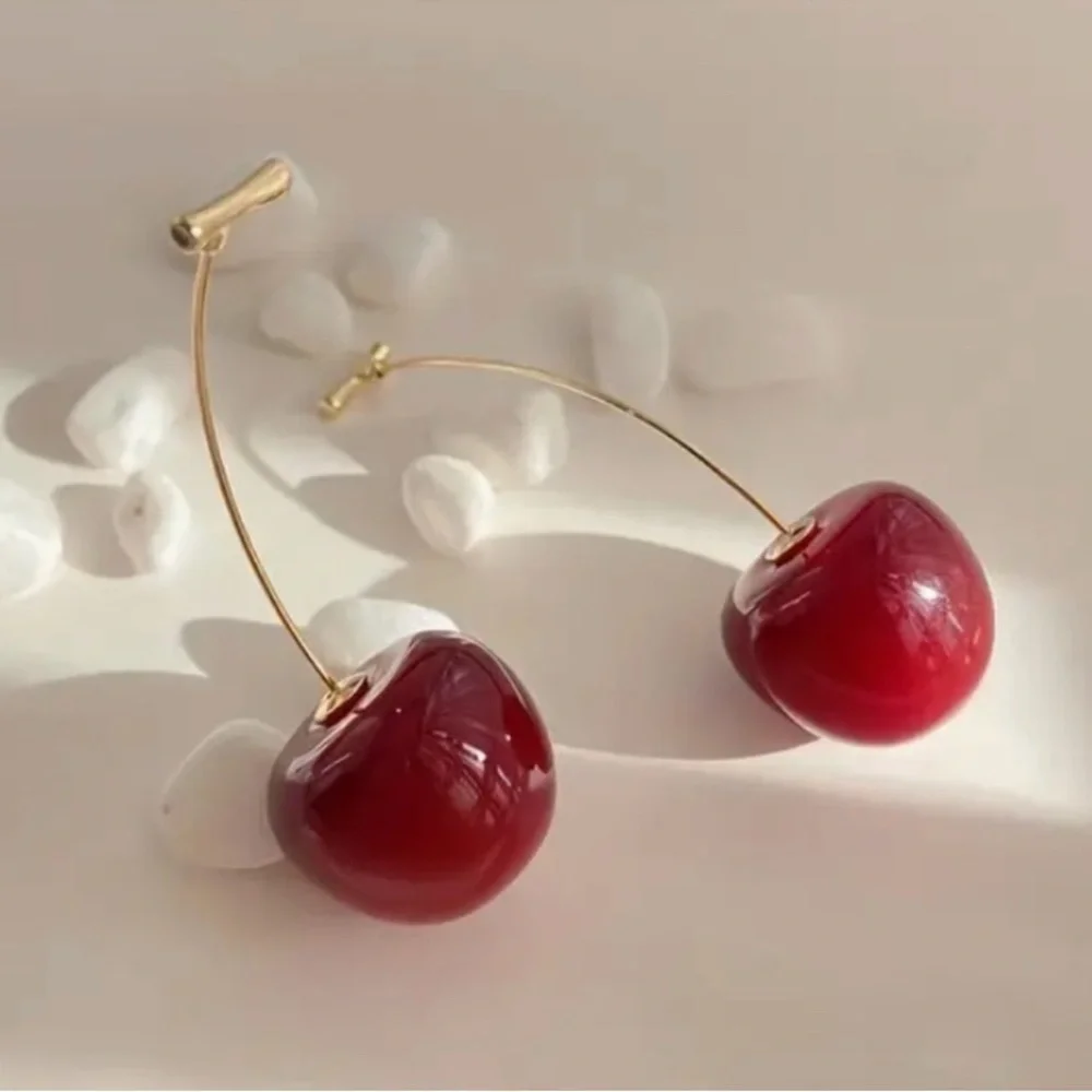 New! Anthropologie Jewelry Red Cherry Drop Earrings NWOT - Picture 10 of 12